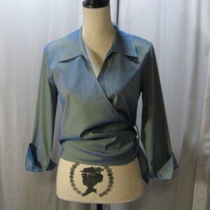 Blue Green Wrap Blouse